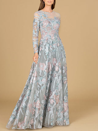 Illusion Neck, Long Sleeve Ballgown - By Baano