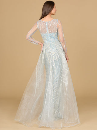 Long Sleeve Lace Gown with Tulle Overskirt - By Baano
