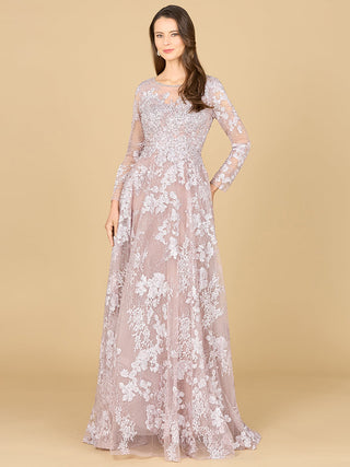 Long Sleeve, Illusion Neck Gown - By Baano