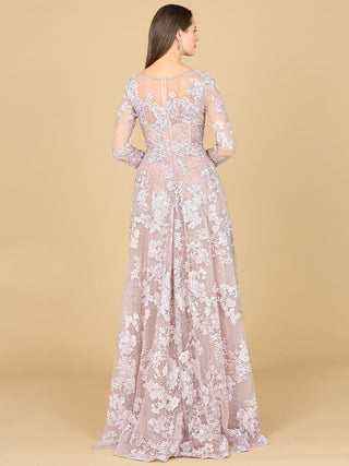 Long Sleeve, Illusion Neck Gown - By Baano