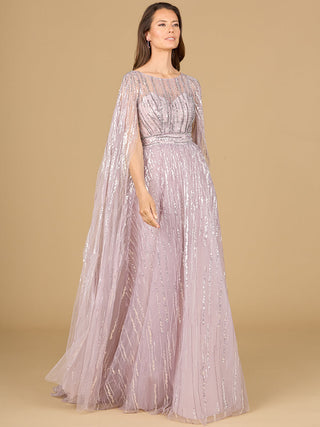 A-line Gown with Long Cape Sleeves - By Baano