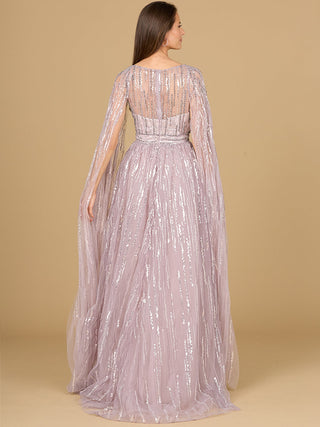 A-line Gown with Long Cape Sleeves - By Baano