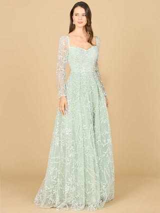 Long Sleeve Beaded Lace Gown - By Baano