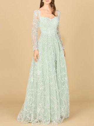 Long Sleeve Beaded Lace Gown - By Baano