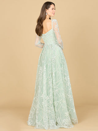 Long Sleeve Beaded Lace Gown - By Baano