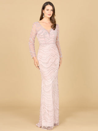 Long Sleeve Lace Fitted Gown - By Baano