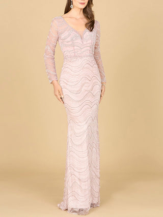 Long Sleeve Lace Fitted Gown - By Baano