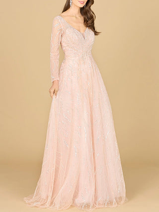 Long Sleeve Beaded Lace Gown - By Baano