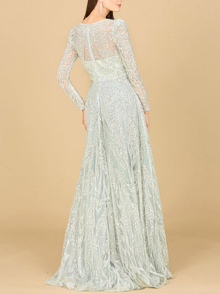 Long Sleeve Beaded Lace Gown - By Baano