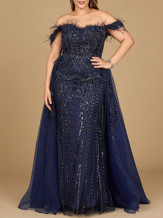 Off Shoulder Gown with Feathers - By Baano