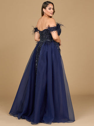 Off Shoulder Gown with Feathers - By Baano