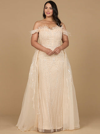 Off Shoulder Gown with Feathers - By Baano