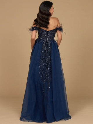 Off Shoulder Gown with Feathers - By Baano