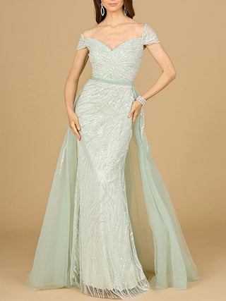 Classic Off Shoulder Overskirt Gown - By Baano