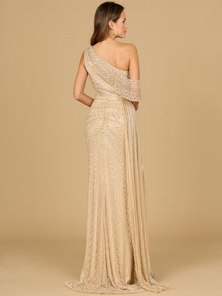 Beaded One Shoulder Dress with Train - By Baano