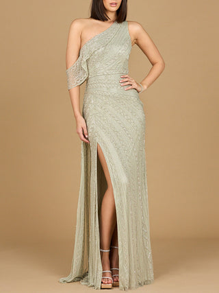Beaded One Shoulder Dress with Train - By Baano