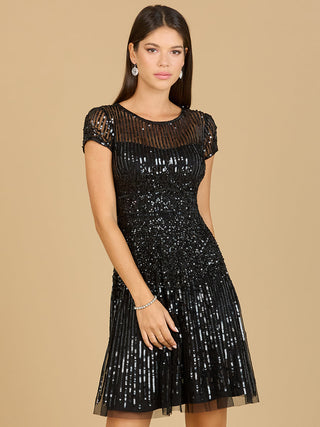 Cap Sleeve Sequin Short Dress in Black - By Baano