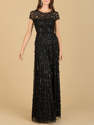 3D Floral Embellished Cap Sleeve Gown - By Baano