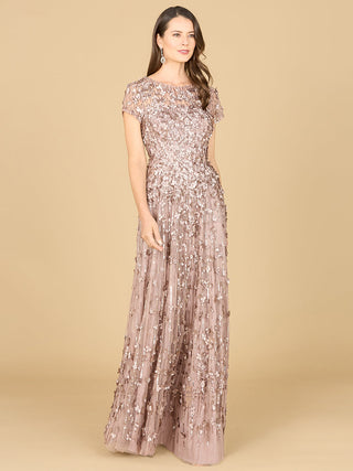 3D Floral Embellished Cap Sleeve Gown - By Baano
