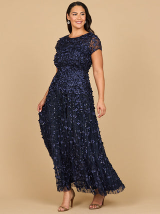 3D Floral Embellished Cap Sleeve Gown - By Baano
