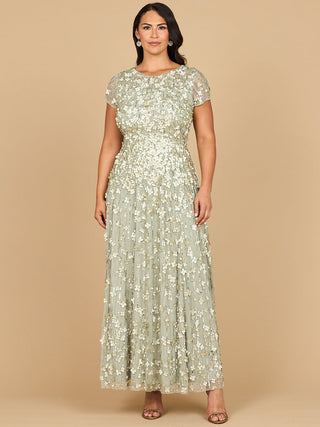 3D Floral Embellished Cap Sleeve Gown - By Baano