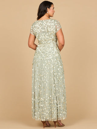 3D Floral Embellished Cap Sleeve Gown - By Baano