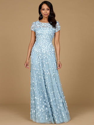 3D Floral Embellished Cap Sleeve Gown - By Baano