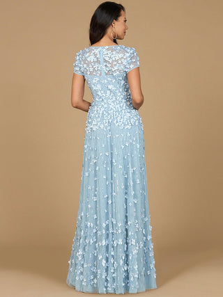 3D Floral Embellished Cap Sleeve Gown - By Baano