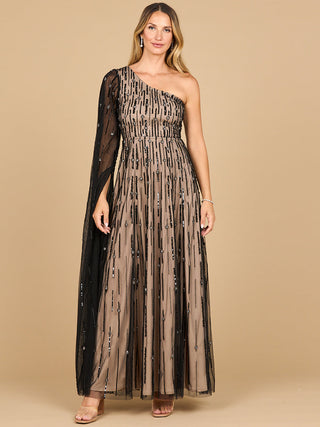 One Shoulder A-Line Gown - By Baano
