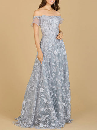 Flutter Off Shoulder Lace Gown - By Baano