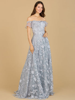 Flutter Off Shoulder Lace Gown - By Baano