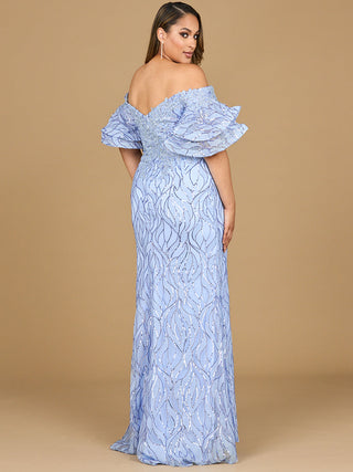 Off Shoulder Mermaid Beaded Gown with Tiered Sleeves
