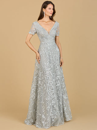 Short Sleeve Lace A-Line Dress with V-Neckline - By Baano