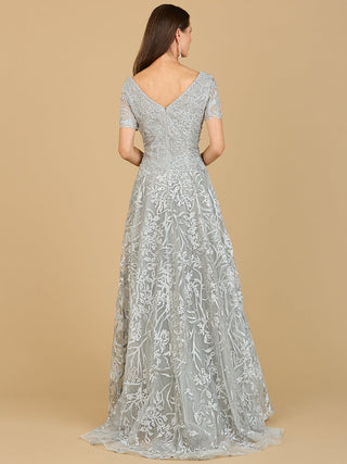 Short Sleeve Lace A-Line Dress with V-Neckline - By Baano