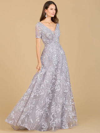 Short Sleeve Lace A-Line Dress with V-Neckline - By Baano
