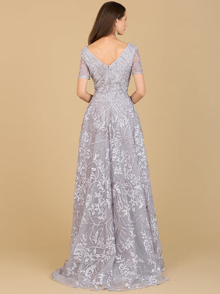 Short Sleeve Lace A-Line Dress with V-Neckline - By Baano