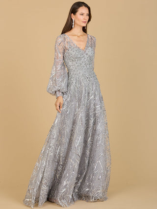 V Neckline Long Sleeve Gown - By Baano