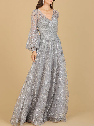 V Neckline Long Sleeve Gown - By Baano