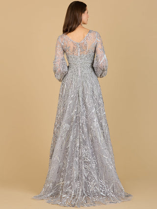 V Neckline Long Sleeve Gown - By Baano