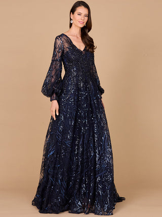 V Neckline Long Sleeve Gown - By Baano