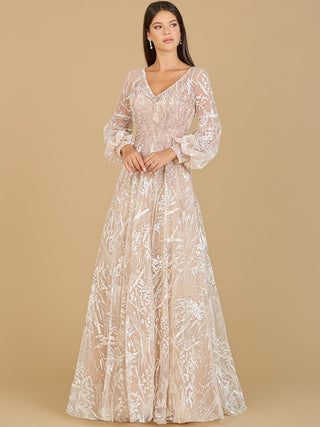 V Neckline Long Sleeve Gown - By Baano