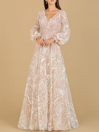 V Neckline Long Sleeve Gown - By Baano