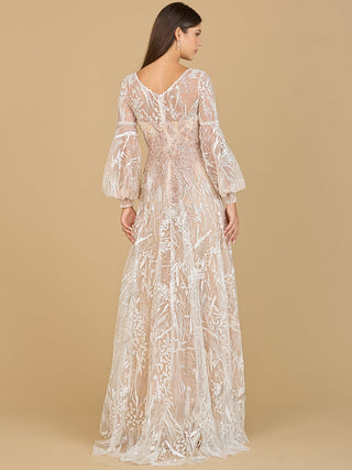 V Neckline Long Sleeve Gown - By Baano