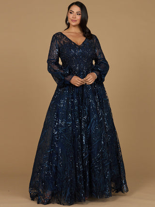 V Neckline Long Sleeve Gown - By Baano