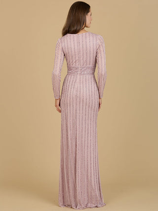 Long Sleeve V-Neck Beaded Gown - By Baano