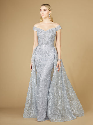 Off Shoulder Overskirt Gown - By Baano