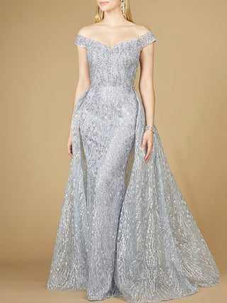 Off Shoulder Overskirt Gown - By Baano