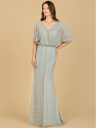 Cape Sleeve V-Neck Gown with Geometric Beading - By Baano