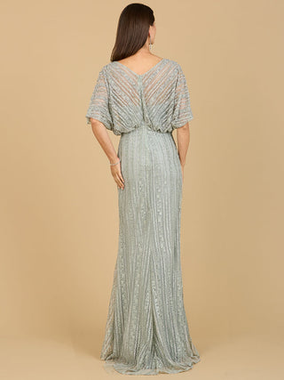 Cape Sleeve V-Neck Gown with Geometric Beading - By Baano