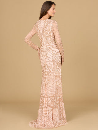 Beaded Long Sleeve V-neck Gown - By Baano